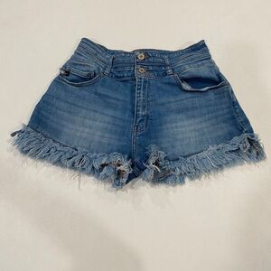 KanCan High Rise Distressed Denim Shorts Size 29 Frayed Hem Jean Cutoffs